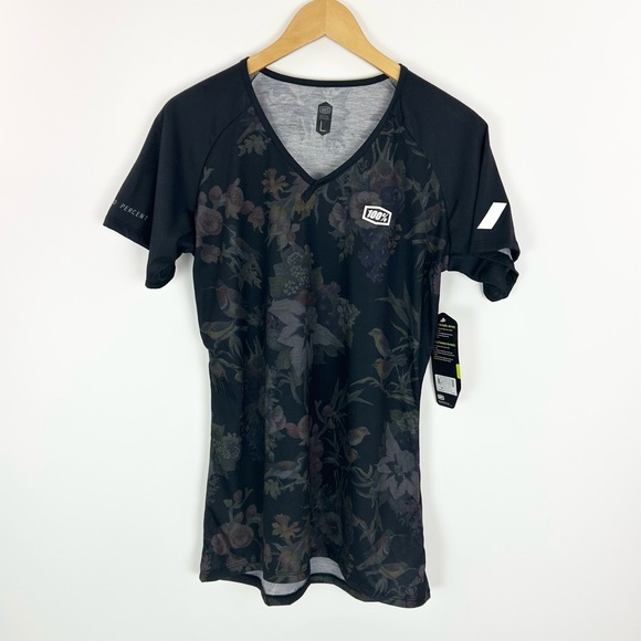 100% Tops - Women's‎ 100% Airmatic Mountain Bike MTB Cycling Jersey in Black Floral Size L